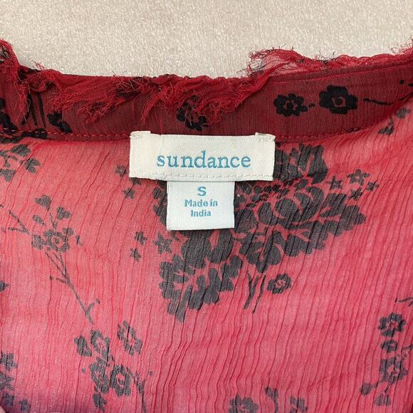 Sundance Shirt‎ Women Small Red Black Elodie Floral Popover Crinkle Whimsigoth - Picture 6 of 12